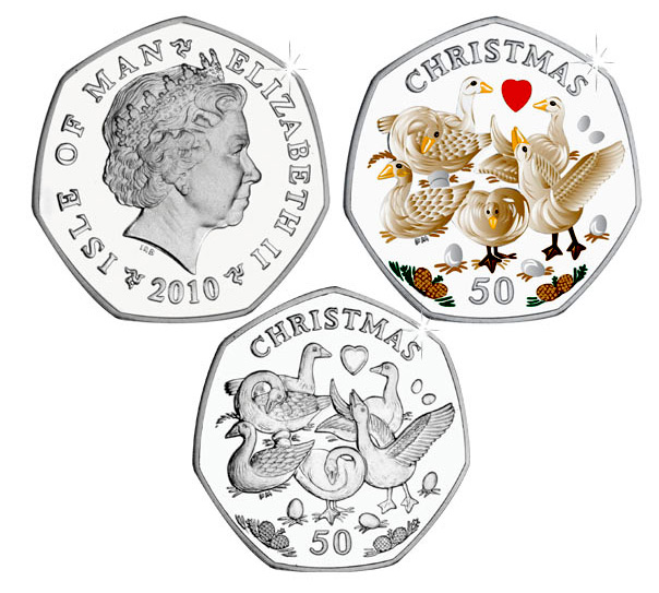 Isle of Man 2010 Twelve Days of Christmas 50p - Six Geese A-Laying Coin