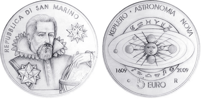 Sam marino 5 euro silver proof coin 400TH ANNIVERSARY OF THE COMPILATION OF JOHANNES KEPLER'S ASTRONOMIA NOVA TREATY