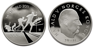 200-krone silver coin - Skiing in Norway