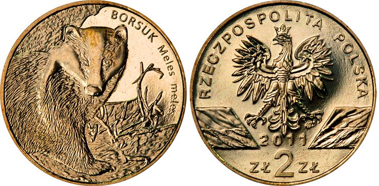 European Badger Poland 20 zl zloty jezevec lesni