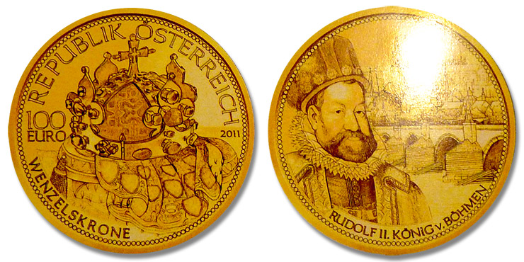 100 euro Die Krone des Heiligen Wenzel (Böhmen) Svatováclavská koruna zlatá mince