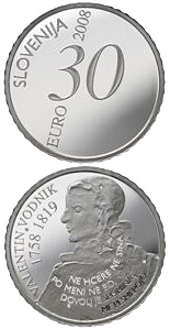 30 euro coin 250th anniversary of the birth of Valentin Vodnik | Slovenia 2008