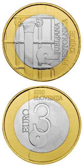 Slovenia euro commemorativec coin 2010 pamětní mince Slovinsko Ljubljana – World Book Capital - 2010