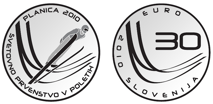 Slovenia euro commemorativec coin 2010 pamětní mince Slovinsko World Ski Flying Championship in Planica